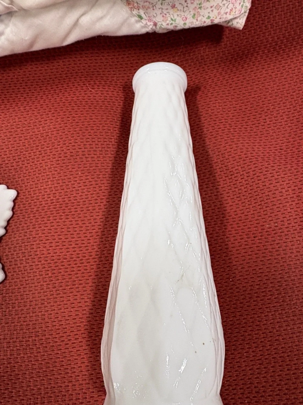 Vintage E.O. Brody White Milk Glass Bud Vase, Diamond Quilted Pattern